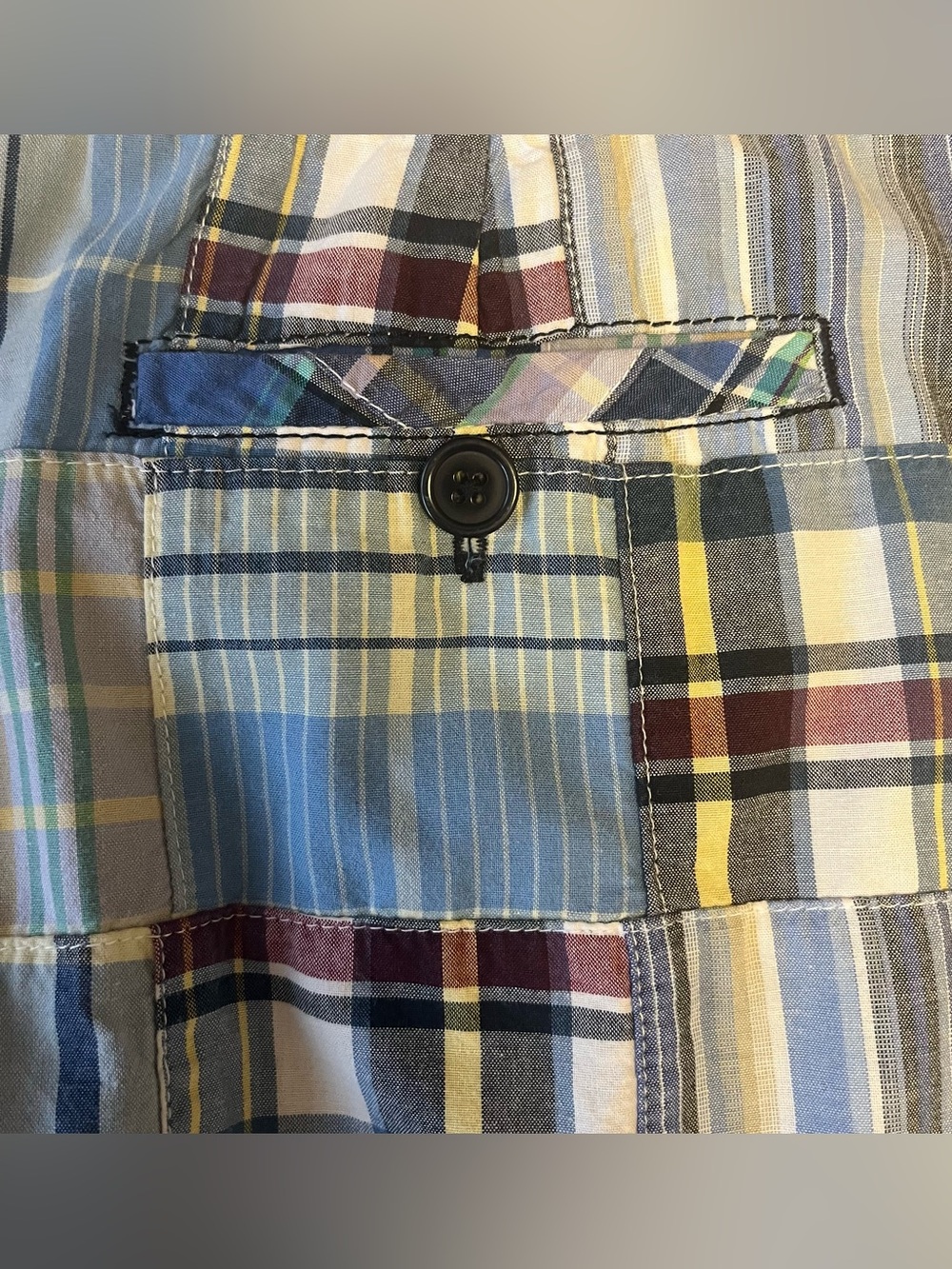 Vintage Y2K Larry Levine Preppy Mini Skirt Madras Blue Plaid Patchwork Cotton 10 - Picture 6 of 13